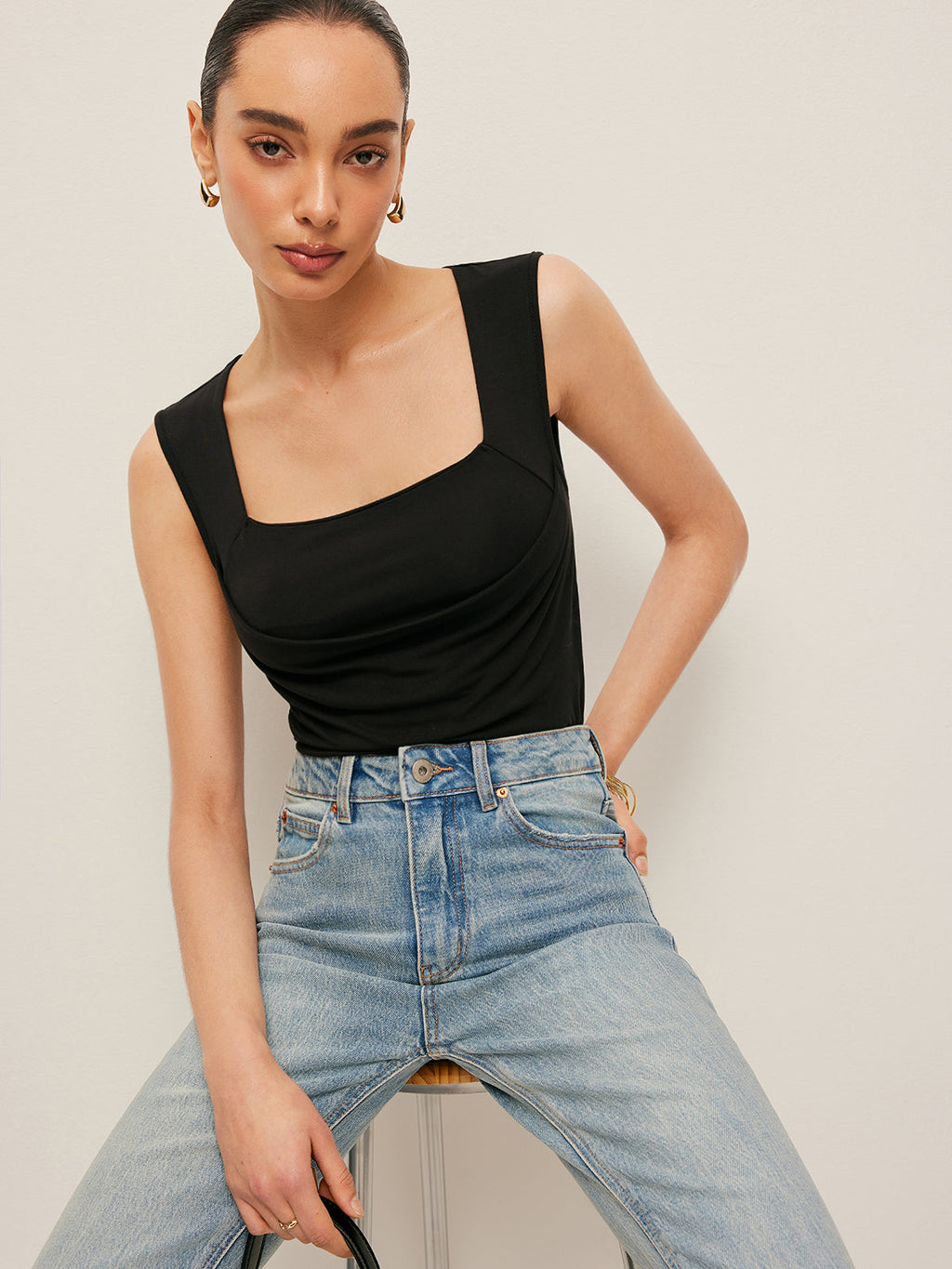 Kare Yakalı Dar Tank Top