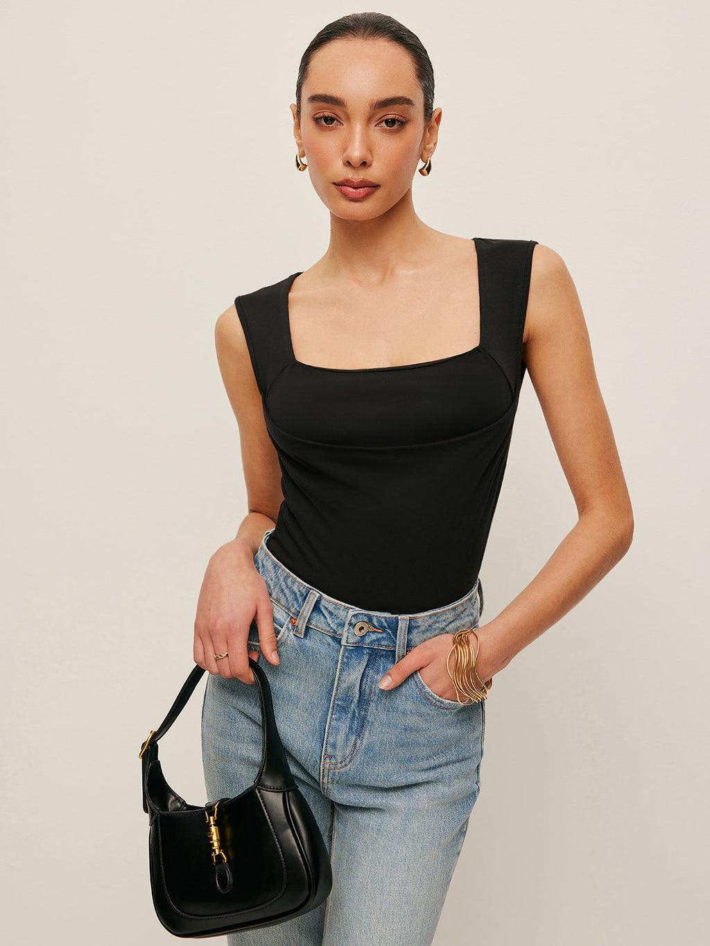 Kare Yakalı Dar Tank Top