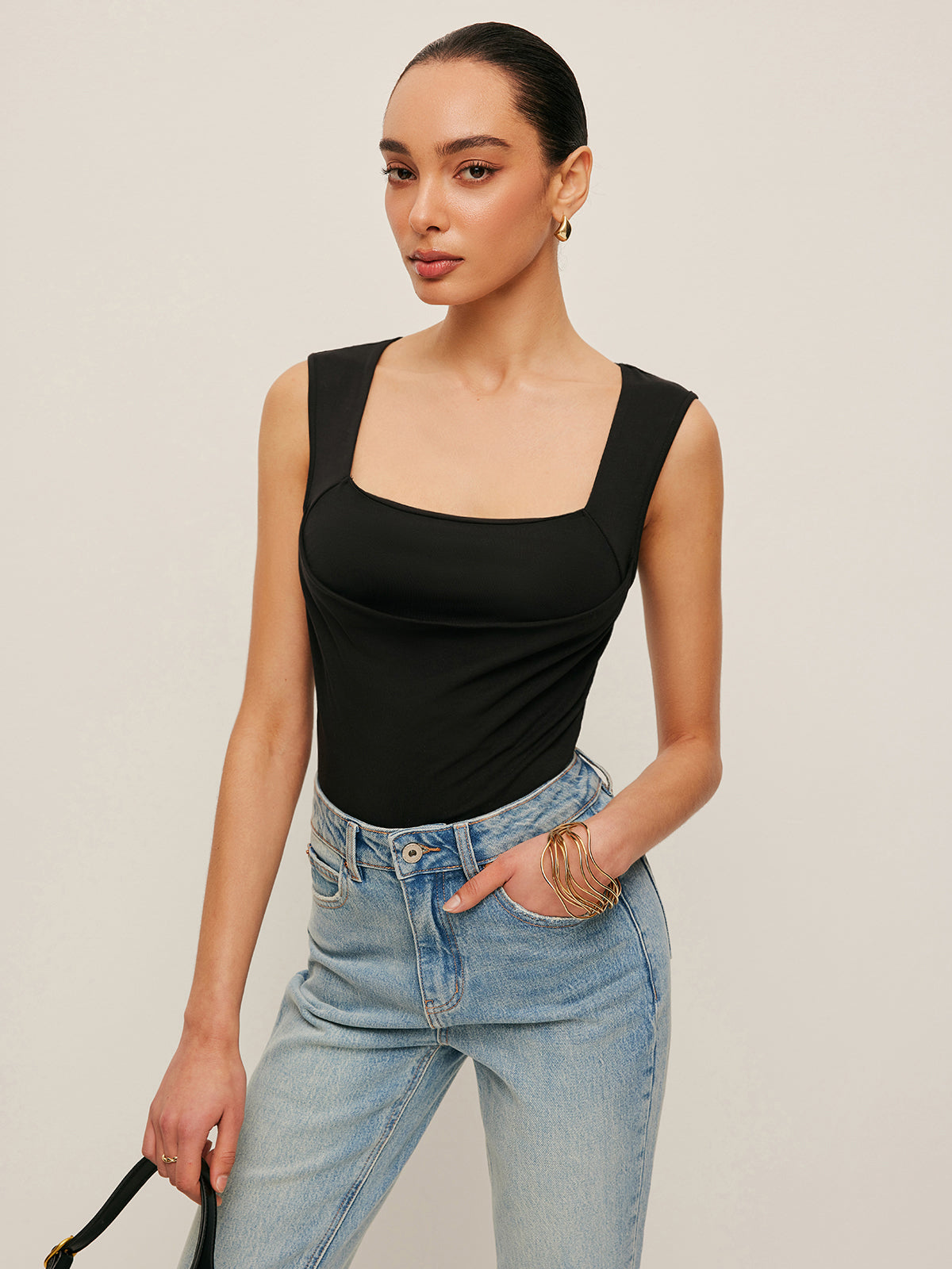 Kare Yakalı Dar Tank Top