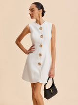 Asimetrik Düğmeli Kolsuz Elbise