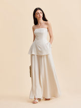 Askısız Peplum Bluz Ve Uçuşan Etek Takımı