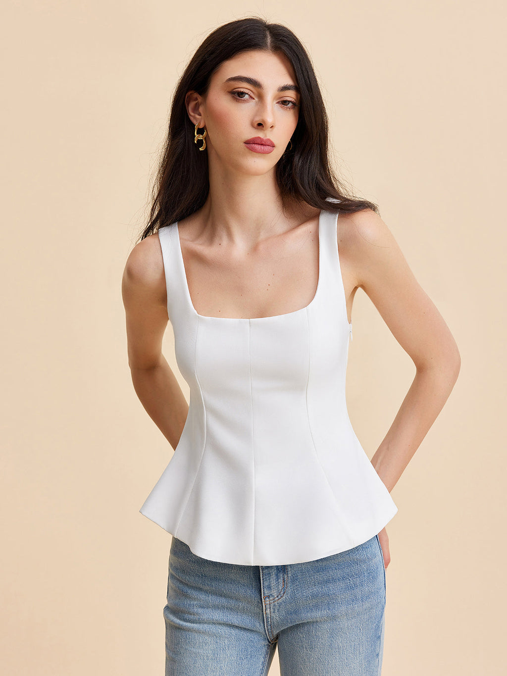 Kare Yaka Peplum Atlet
