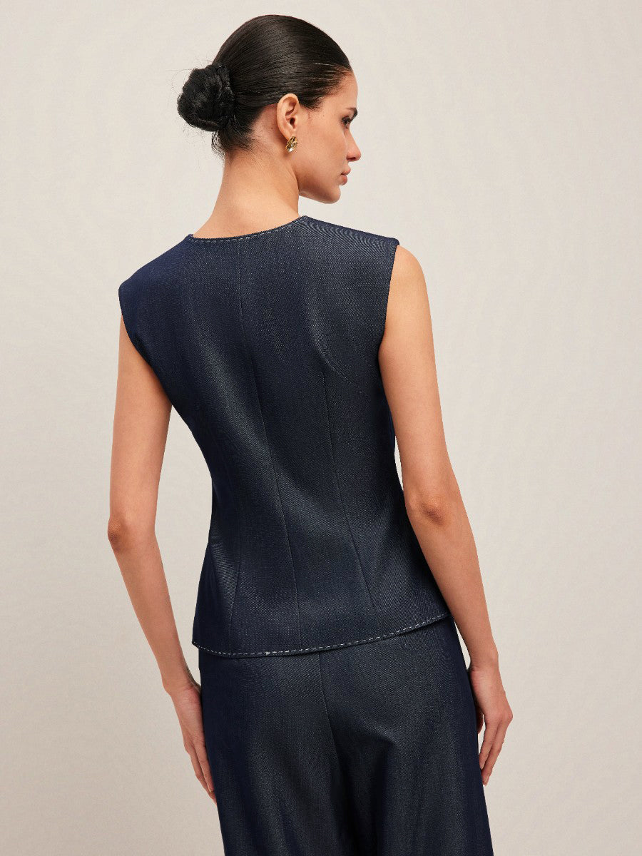 Kontrast Dikişli Düğmeli Peplum Yelek