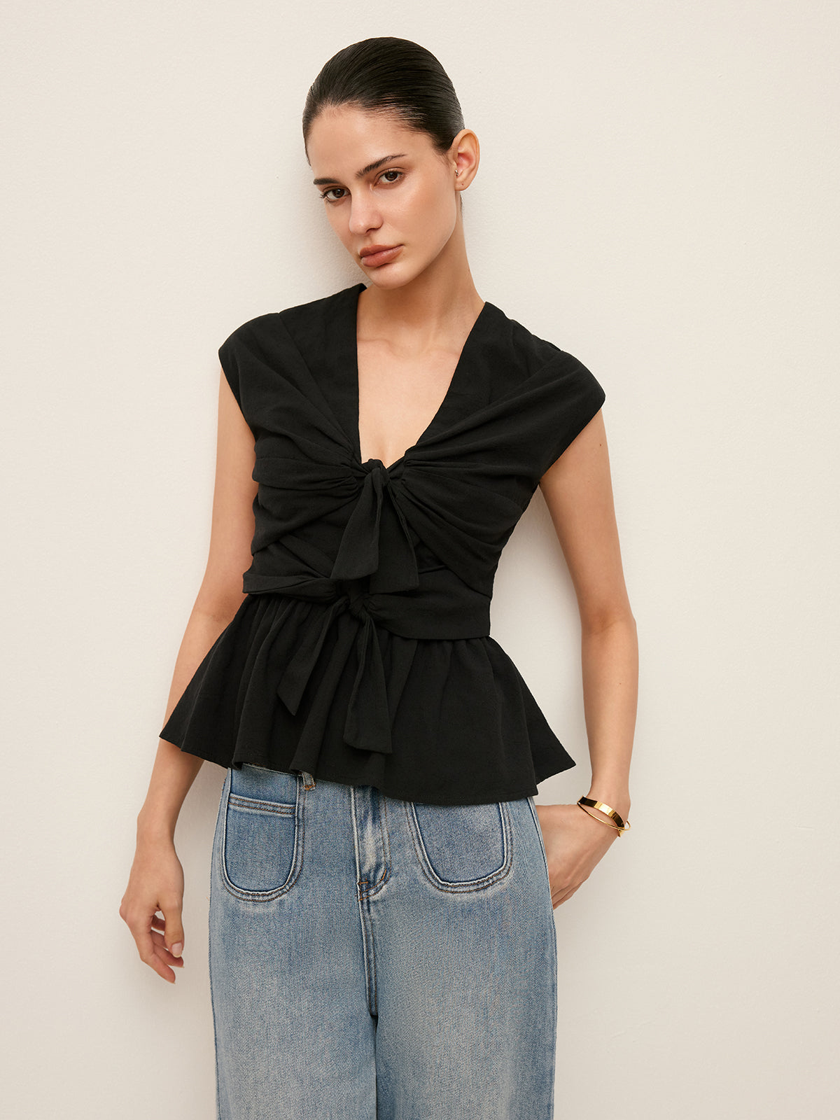 Önü Bağcıklı Peplum Üst