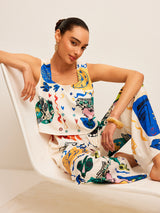 Grafik Baskılı Crop Top Ve Geniş Paça Pantolon Takımı