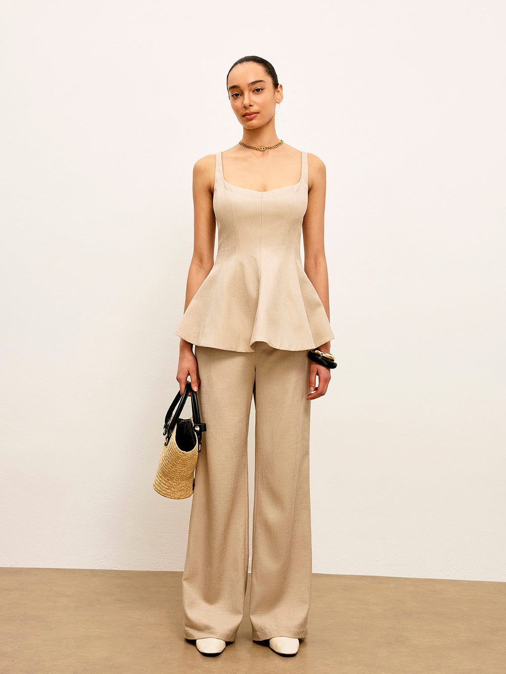 Arka Fermuarlı Peplum Flare Üst