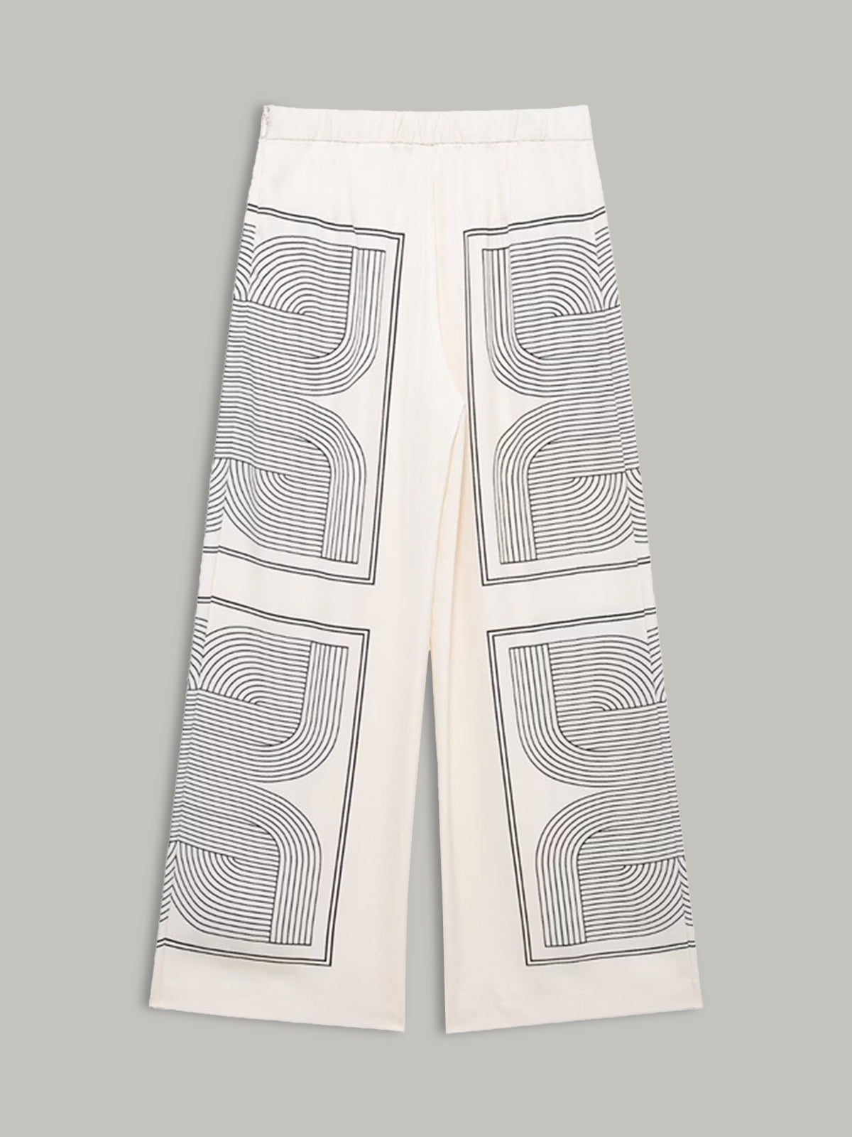 Orta Bel Geometrik Desenli Geniş Paça Pantolon