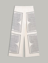 Orta Bel Geometrik Desenli Geniş Paça Pantolon
