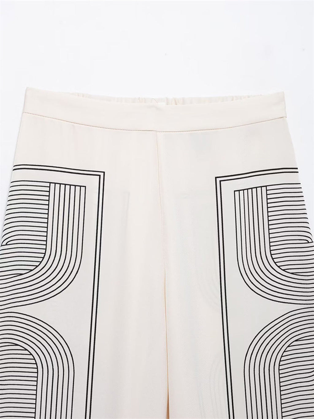 Orta Bel Geometrik Desenli Geniş Paça Pantolon