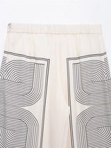 Orta Bel Geometrik Desenli Geniş Paça Pantolon