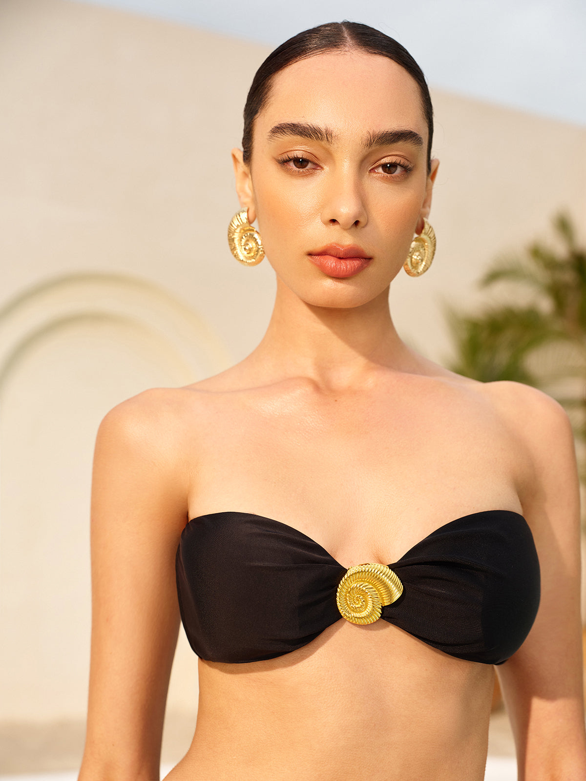 Kabuk Vurgulu Bandeau Bikini Takımı