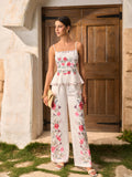 Çiçekli Peplum Üst Pantolon Takımı