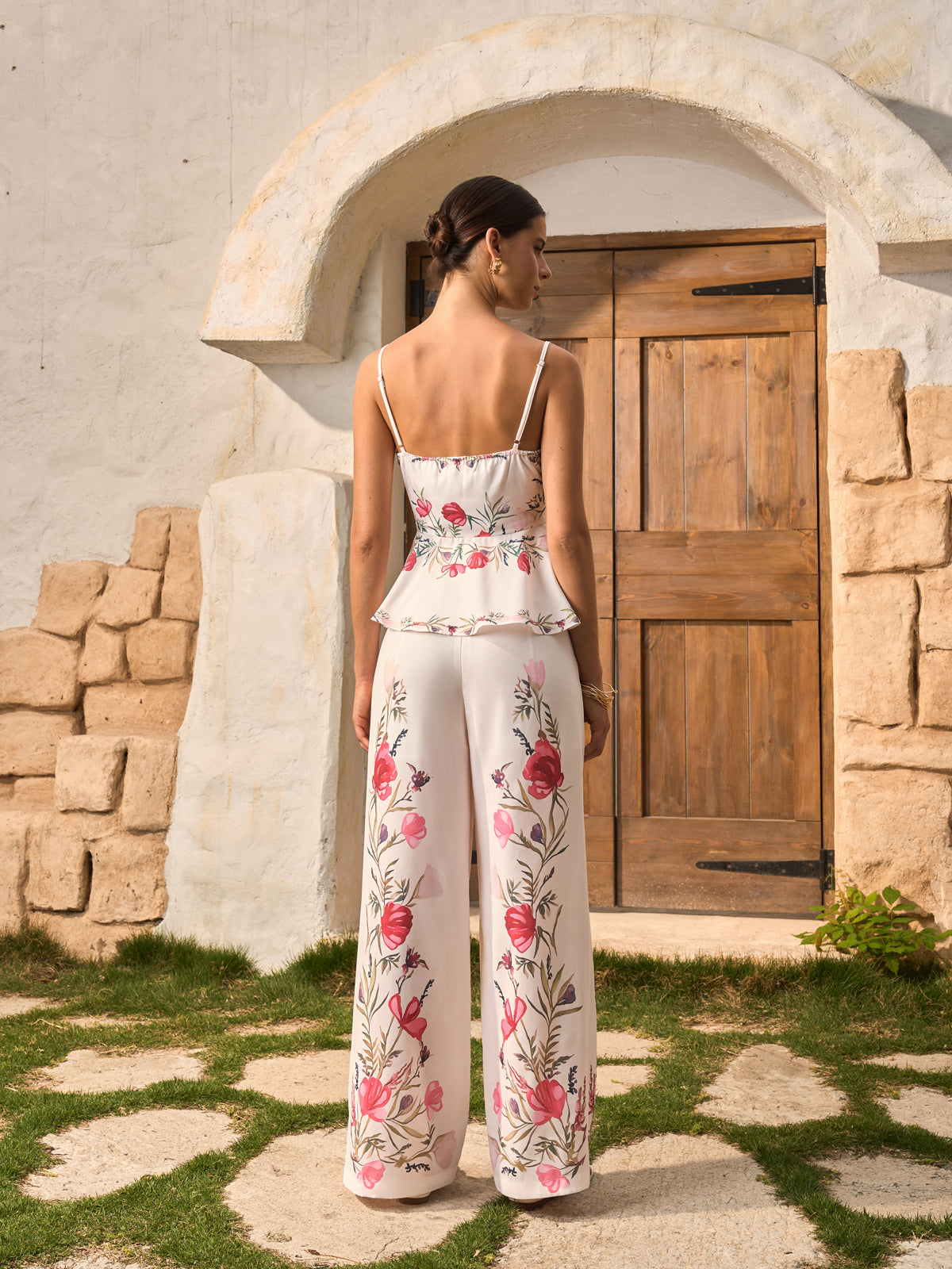 Çiçekli Peplum Üst Pantolon Takımı