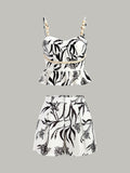 Çiçek Desenli Peplum Üst Ve Şort Takımı