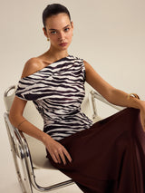Zebra Desenli Omuz Açık Üst