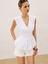 Pileli Peplum V Yaka Bluz
