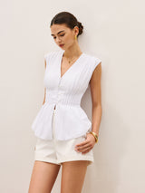 Pileli Peplum V Yaka Bluz