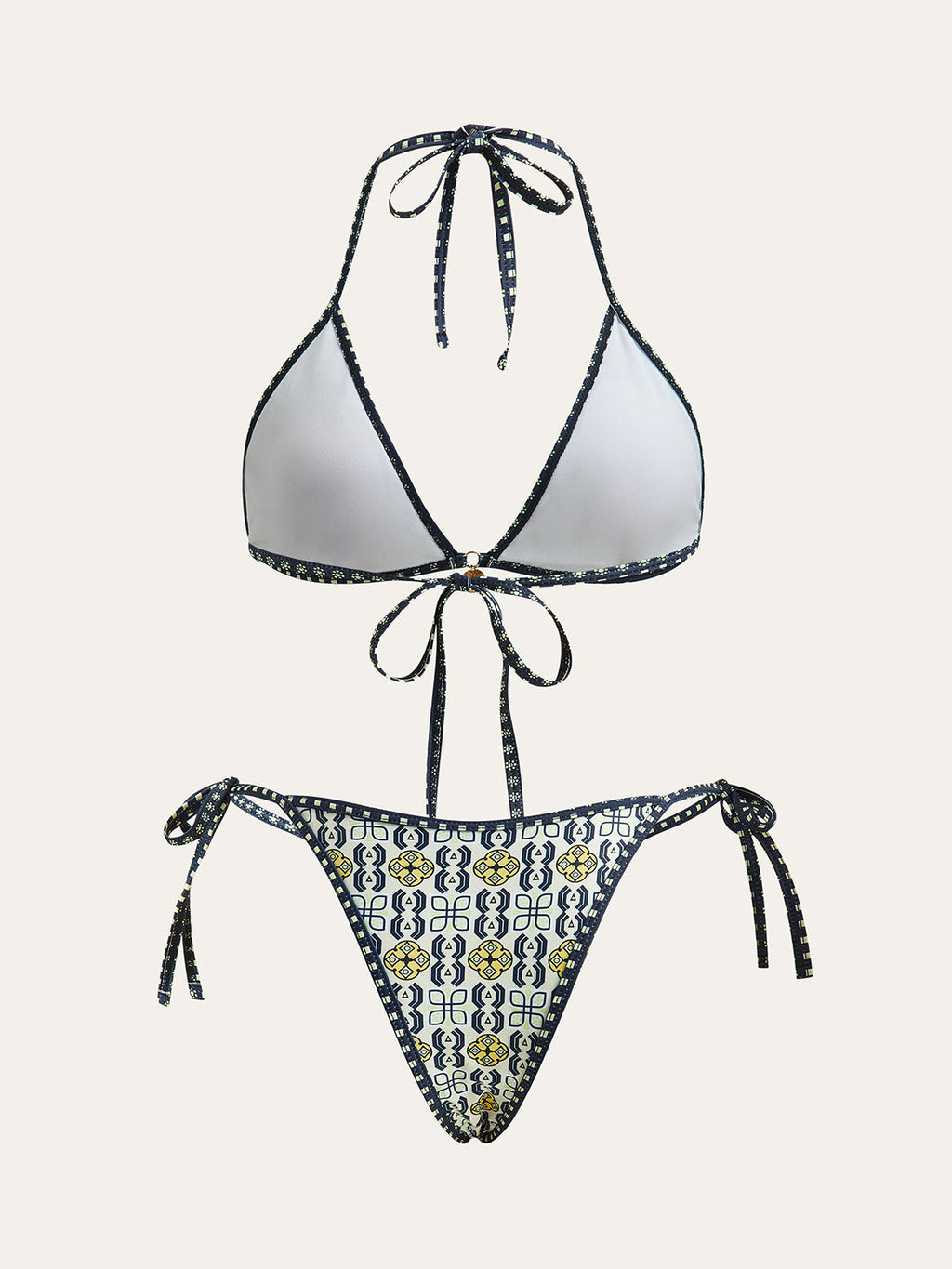 Desenli Boyundan Bağlamalı Bikini Takımı