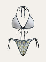 Desenli Boyundan Bağlamalı Bikini Takımı
