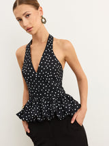 Polka Dot Halter Peplum Üst