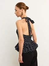 Polka Dot Halter Peplum Üst