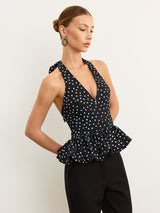 Polka Dot Halter Peplum Üst