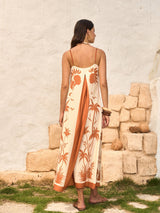 Kontrast Panelli Boho Desenli Askılı Elbise