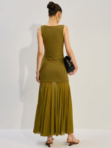 Kolsuz Şeffaf Panelli Uzun Elbise
