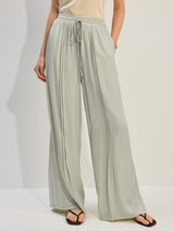 Tencel Rayon Saten Pileli Geniş Paça Pantolon