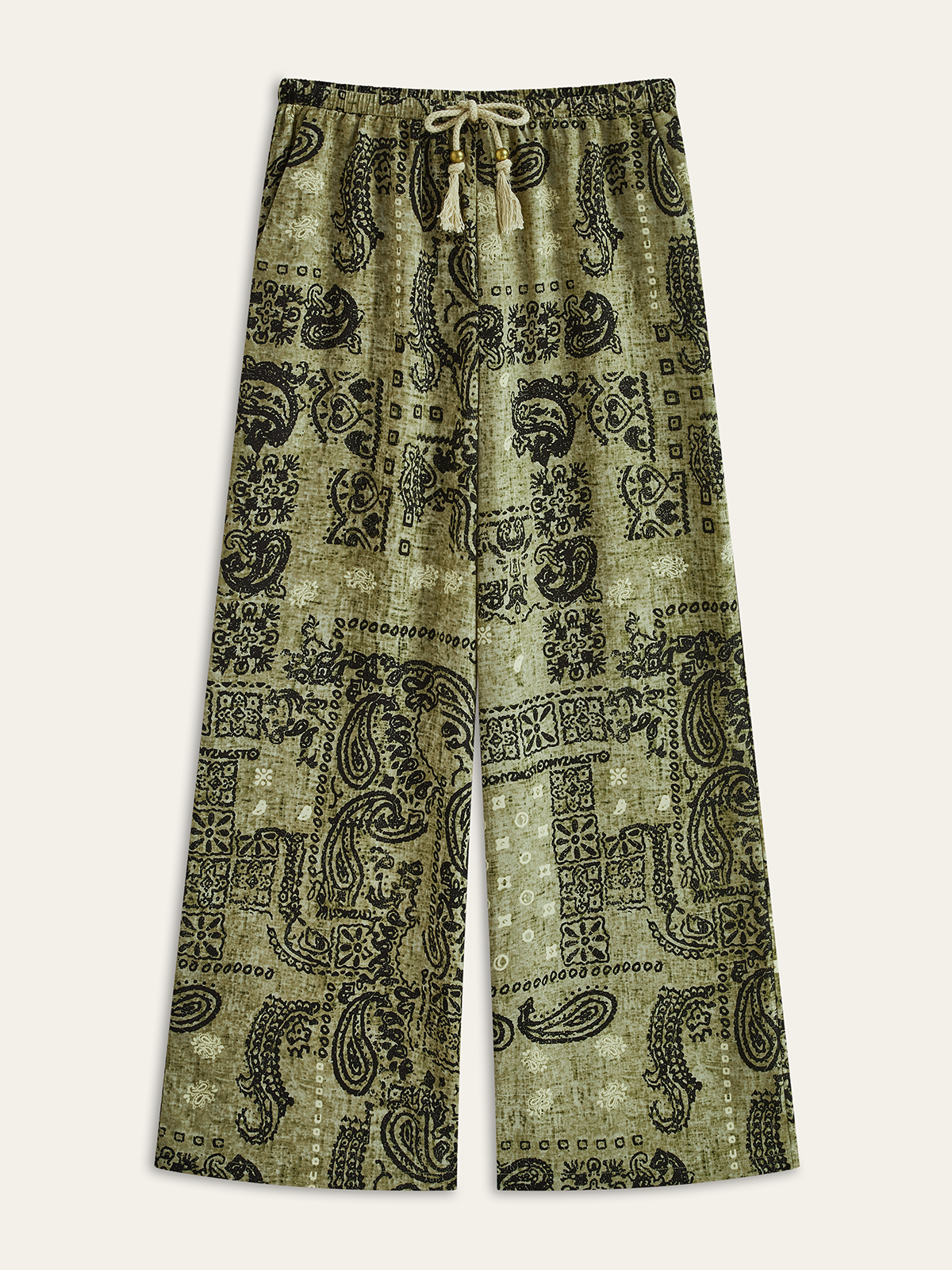 Paisley Desenli Geniş Paça Pantolon