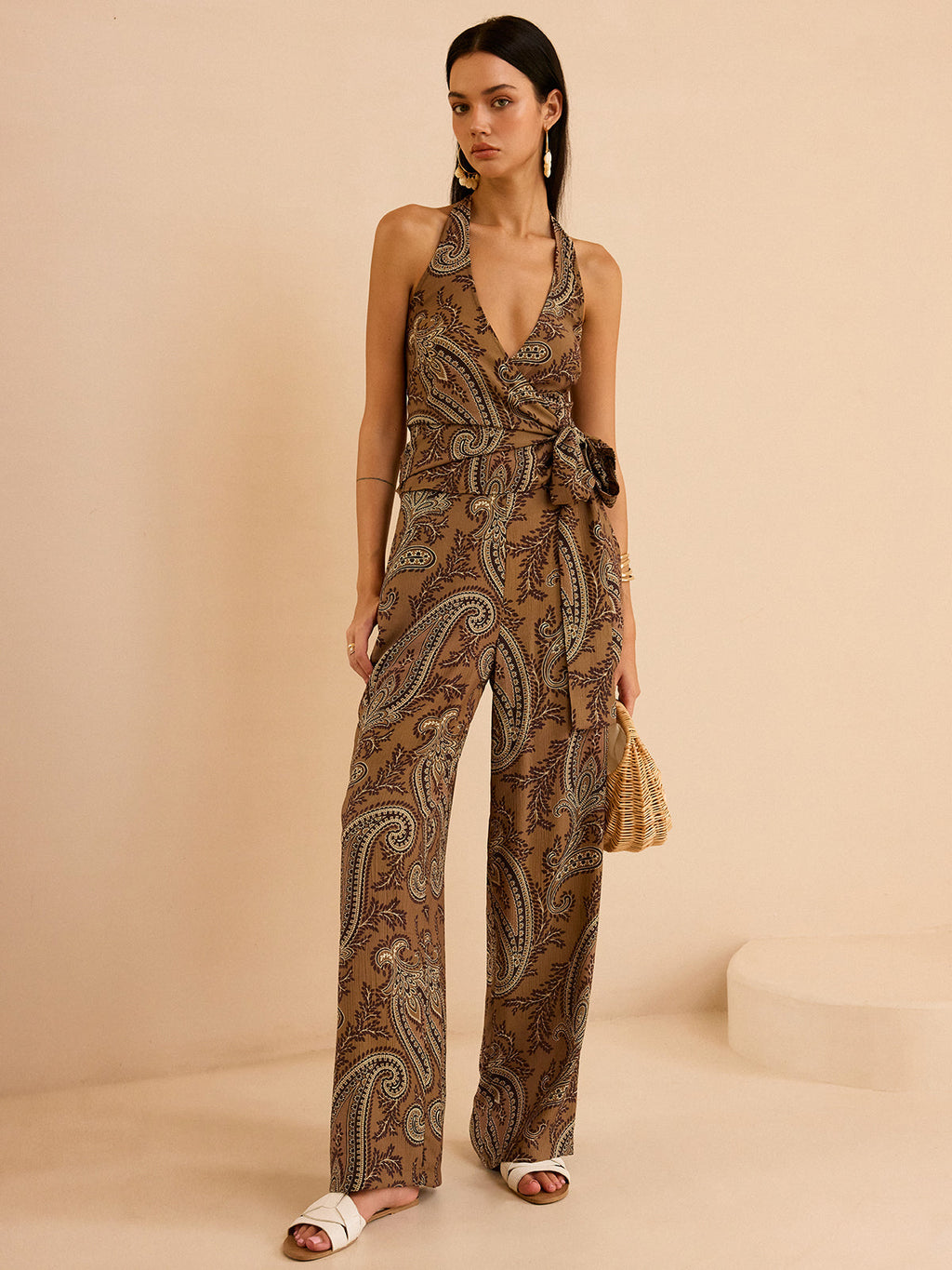 Paisley Desenli Askılı Üst Ve Pantolon Takımı