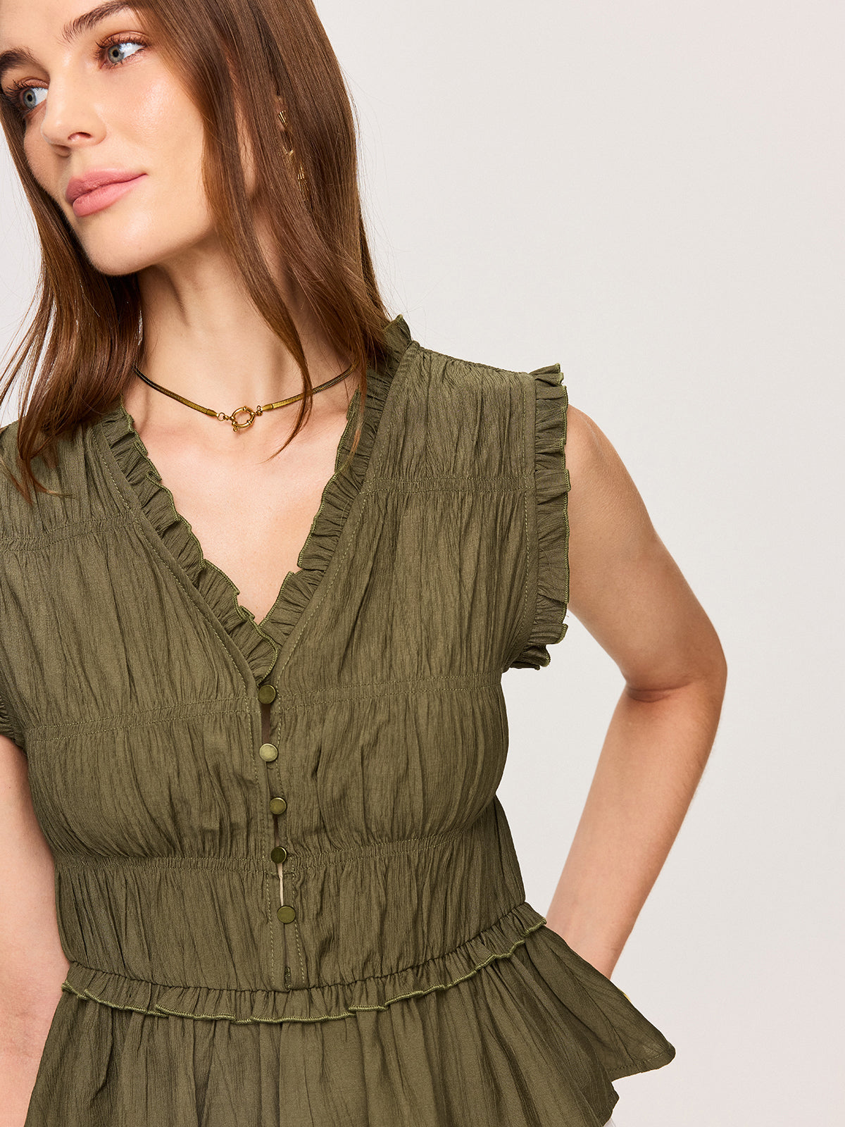Volanlı V Yaka Peplum Üst