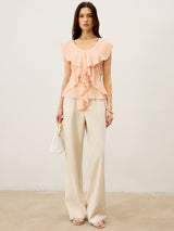 Yarı Şeffaf Fırfırlı Şifon Bluz