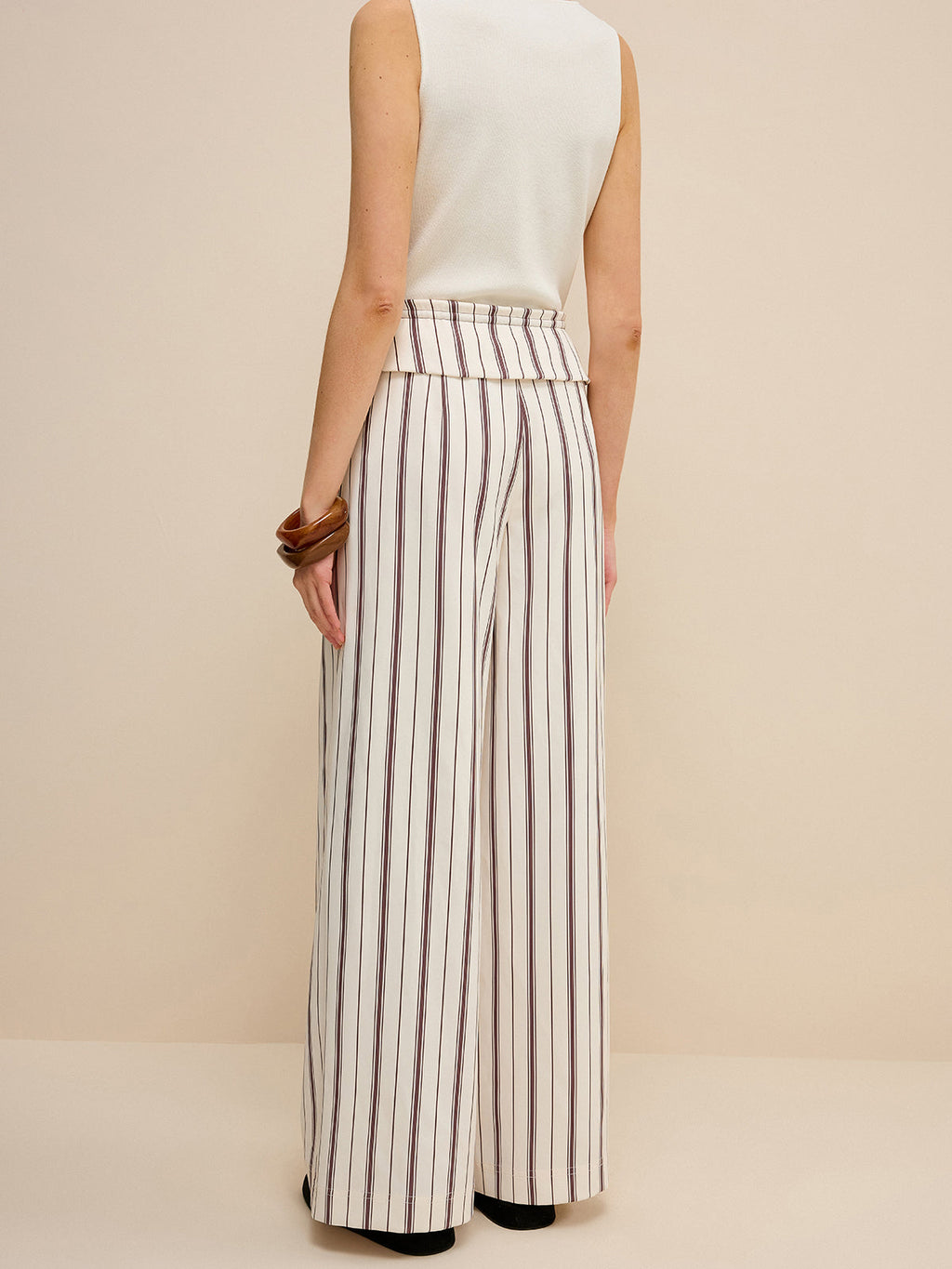 Peplum Bel Çizgili Geniş Paça Pantolon