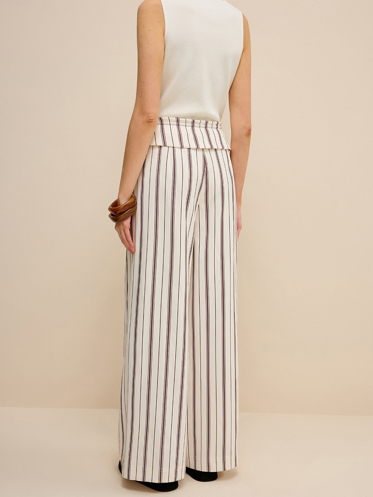 Peplum Bel Çizgili Geniş Paça Pantolon