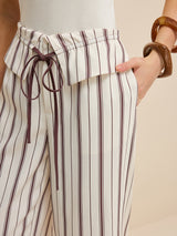Peplum Bel Çizgili Geniş Paça Pantolon