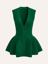 Yapılandırılmış Peplum Düğmeli Örgü Yelek