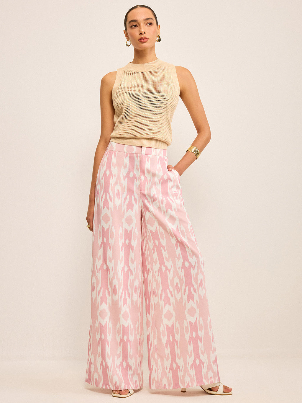 Boho Keten Görünümlü Geniş Paça Pantolon