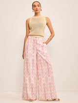 Boho Keten Görünümlü Geniş Paça Pantolon