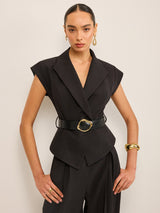 Metal Tokalı Kemerli Peplum Yelek