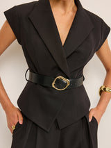 Metal Tokalı Kemerli Peplum Yelek