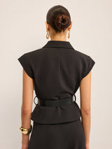 Metal Tokalı Kemerli Peplum Yelek