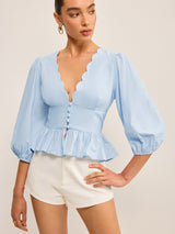 Puf Kollu V Yaka Peplum Bluz