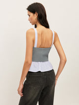 Çizgili Ve Düz Peplum Düğmeli Üst