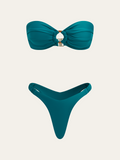 Halka Detaylı Büzgülü Bandeau Bikini Takımı