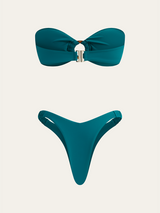 Halka Detaylı Büzgülü Bandeau Bikini Takımı