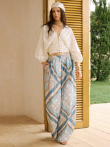 Boho Baskılı Geniş Paça Pantolon
