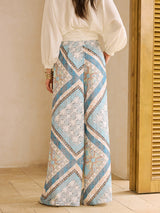Boho Baskılı Geniş Paça Pantolon