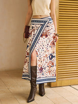 Boho Baskılı Sarma Midi Etek