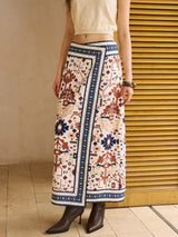 Boho Baskılı Sarma Midi Etek
